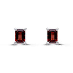 9ct White Gold Octagon Emerald Cut Natural Garnet Claw Stud Earrings — 6x4mm