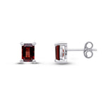 9ct White Gold Octagon Emerald Cut Natural Garnet Claw Stud Earrings — 6x4mm