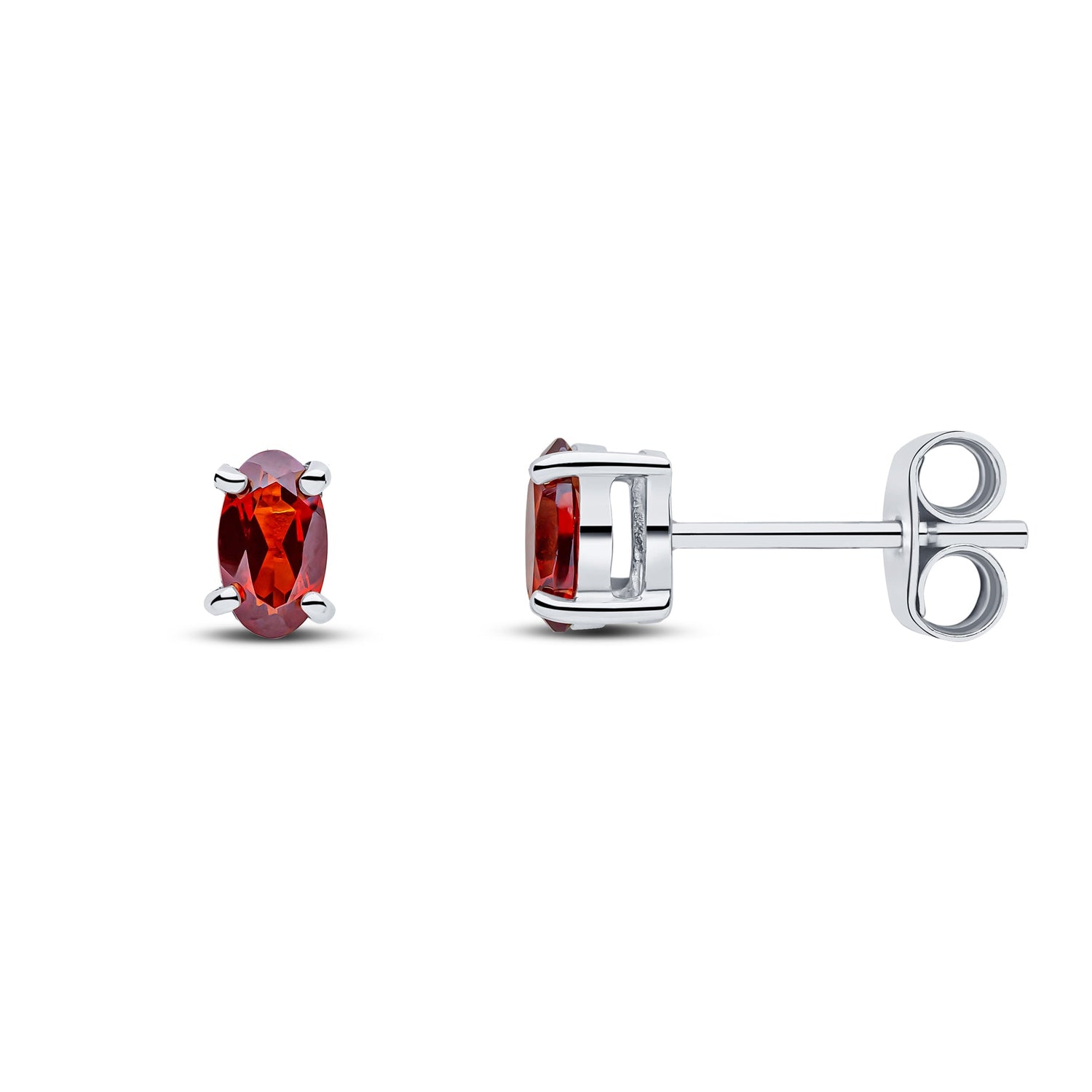 9ct White Gold Oval Natural Garnet Claw Stud Earrings — 5x3mm