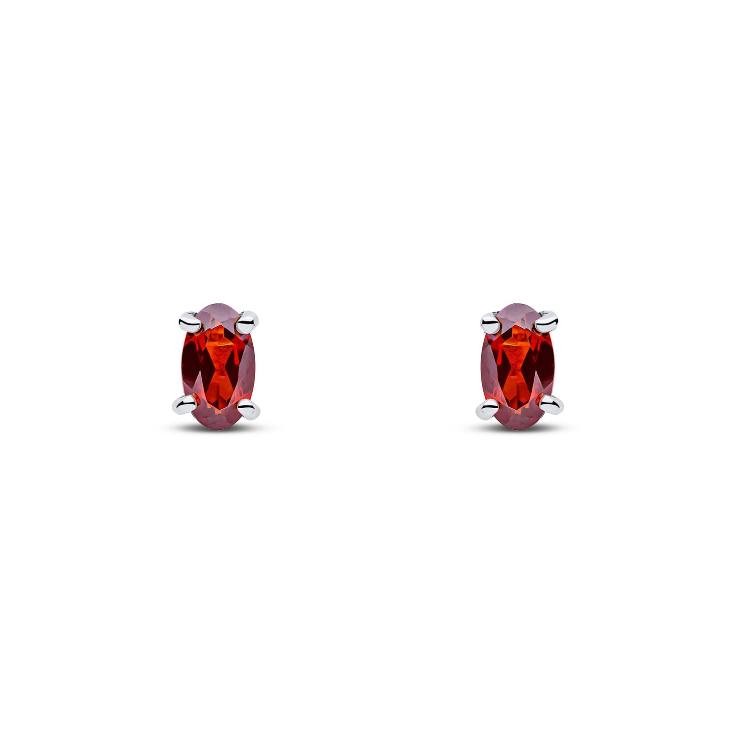 9ct White Gold Oval Natural Garnet Claw Stud Earrings — 5x3mm