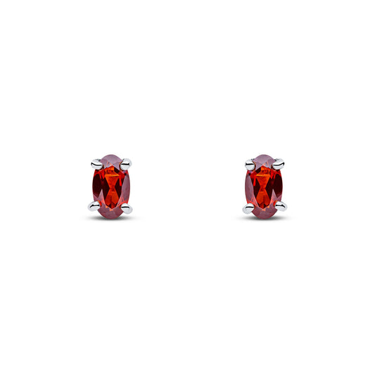 9ct White Gold Oval Natural Garnet Claw Stud Earrings — 5x3mm