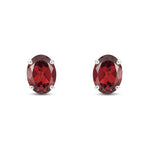 9ct White Gold Oval Natural Garnet Claw Stud Earrings — 8x6mm