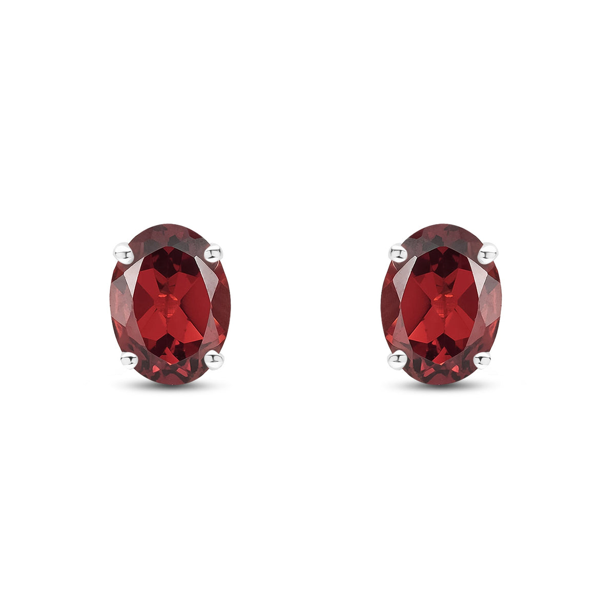 9ct White Gold Oval Natural Garnet Claw Stud Earrings — 8x6mm