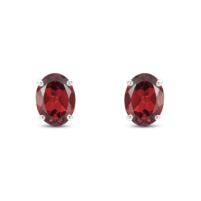 9ct White Gold Oval Natural Garnet Claw Stud Earrings — 8x6mm