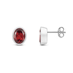 9ct White Gold Oval Natural Garnet Rubover Stud Earrings — 8x6mm