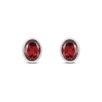 9ct White Gold Oval Natural Garnet Rubover Stud Earrings — 8x6mm