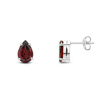 9ct White Gold Pear Shaped Natural Garnet Claw Stud Earrings — 9x6mm