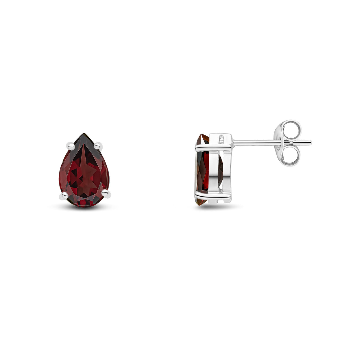 9ct White Gold Pear Shaped Natural Garnet Claw Stud Earrings — 9x6mm