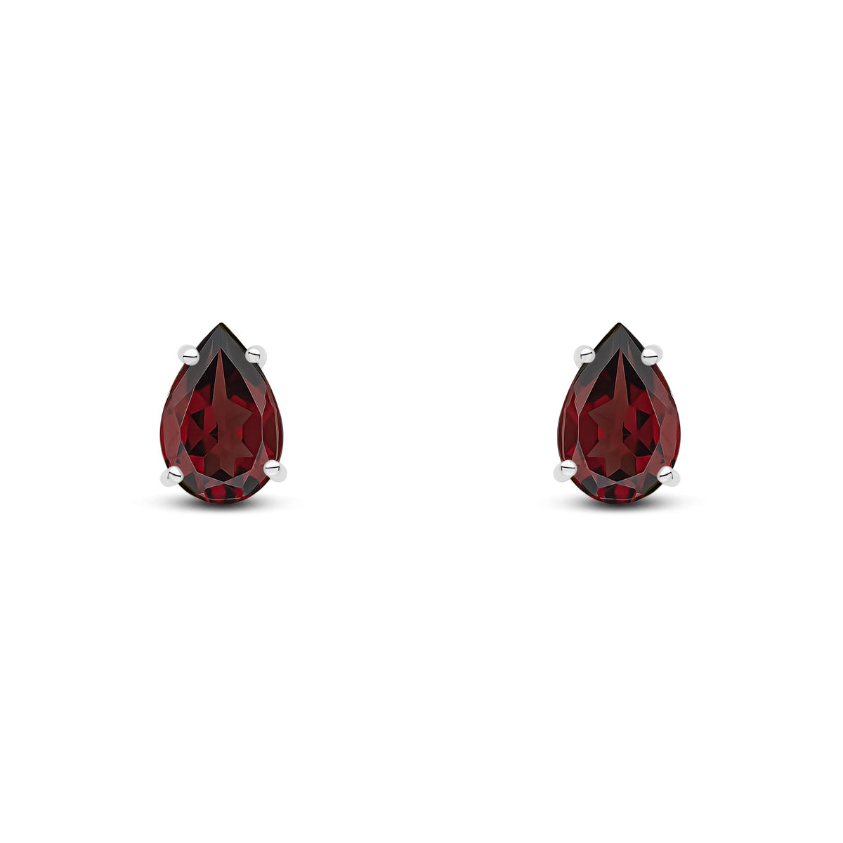 9ct White Gold Pear Shaped Natural Garnet Claw Stud Earrings — 9x6mm
