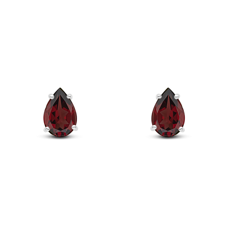 9ct White Gold Pear Shaped Natural Garnet Claw Stud Earrings — 9x6mm
