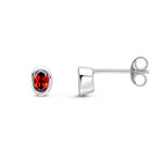 9ct White Gold Oval Natural Garnet Rubover Stud Earrings — 4x3mm