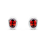 9ct White Gold Oval Natural Garnet Rubover Stud Earrings — 4x3mm