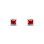 9ct White Gold Square Natural Garnet Rubover Stud Earrings — 4mm