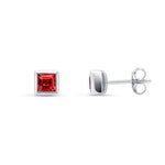 9ct White Gold Square Natural Garnet Rubover Stud Earrings — 4mm