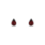 9ct White Gold Pear Shaped Natural Garnet Rubover Stud Earrings — 6x4mm