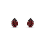 9ct White Gold Pear Shaped Natural Garnet Rubover Stud Earrings — 7x5mm