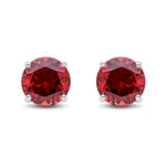 9ct White Gold Round Natural Garnet Claw Stud Earrings — 7mm