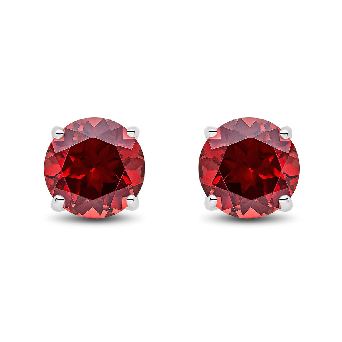 9ct White Gold Round Natural Garnet Claw Stud Earrings — 7mm