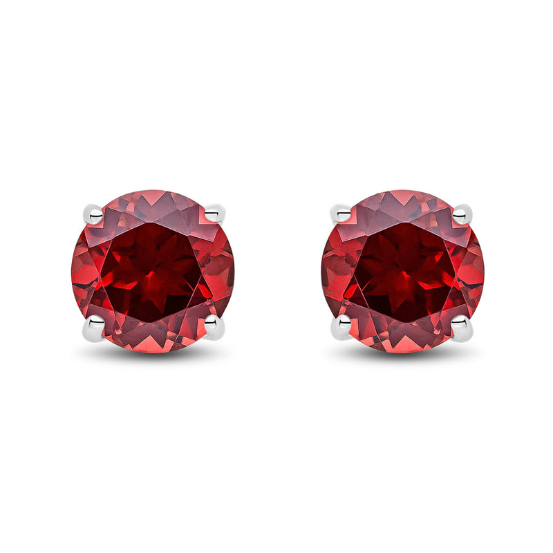 9ct White Gold Round Natural Garnet Claw Stud Earrings — 7mm