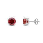 9ct White Gold Round Natural Garnet Claw Stud Earrings — 7mm