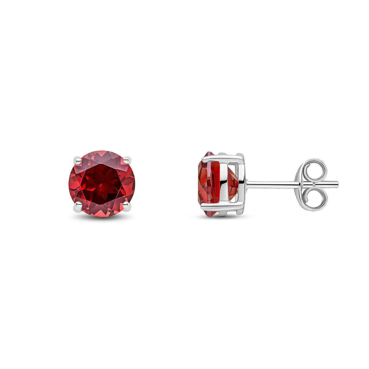 9ct White Gold Round Natural Garnet Claw Stud Earrings — 7mm