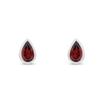 9ct White Gold Pear Shaped Natural Garnet Rubover Stud Earrings — 5x3mm