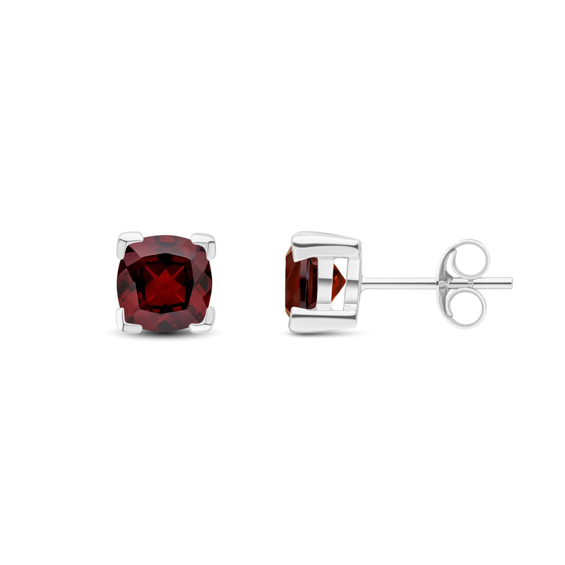 9ct White Gold Cushion Natural Garnet Claw Stud Earrings — 6mm