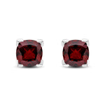 9ct White Gold Cushion Natural Garnet Claw Stud Earrings — 6mm