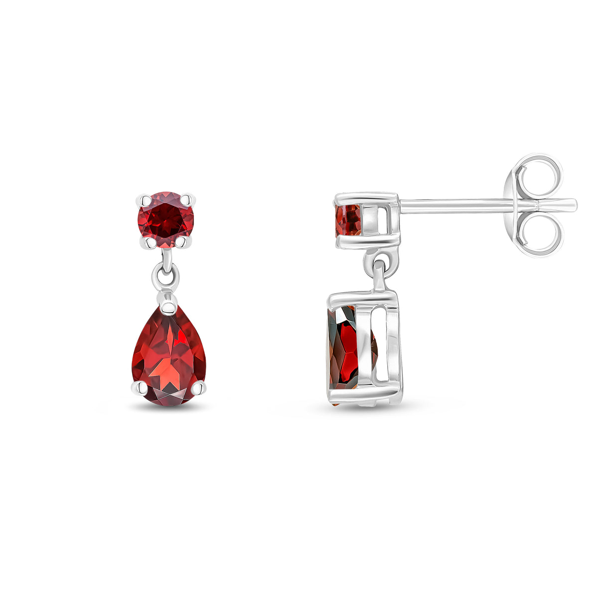 9ct White Gold Round and Pear Shaped Two Stone Claw Drop Earrings