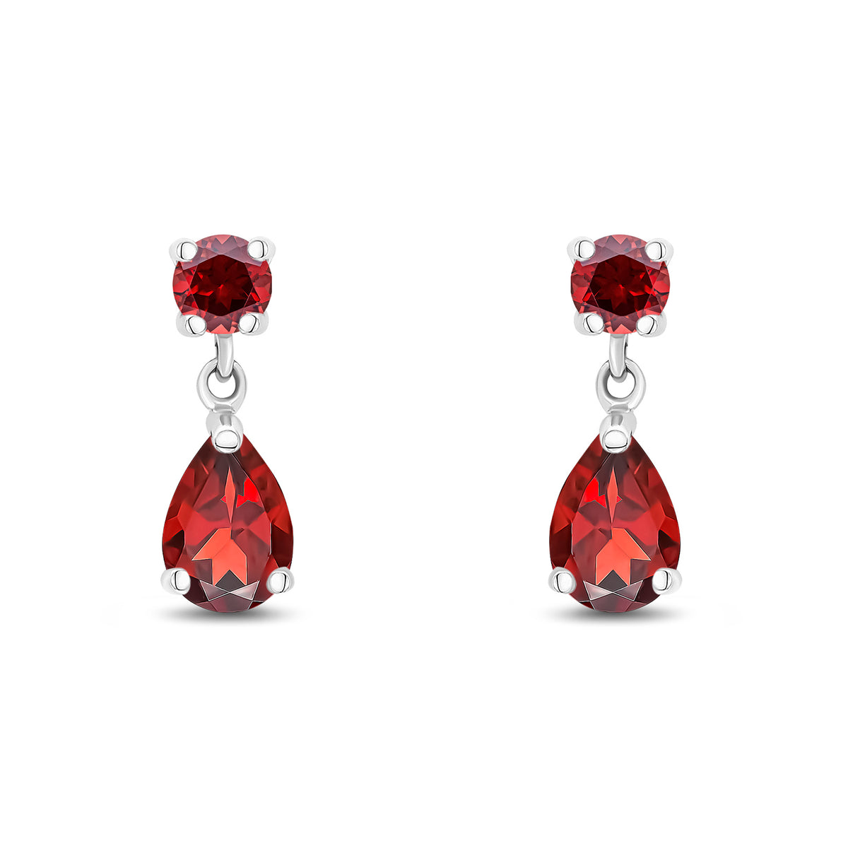 9ct White Gold Round and Pear Shaped Two Stone Claw Drop Earrings