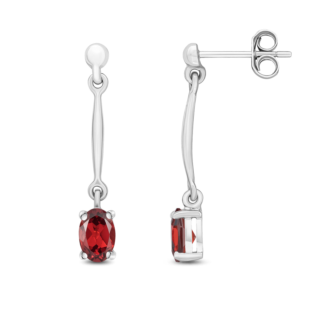 9ct White Gold Oval Claw Bar Drop Earrings — 6x4mm