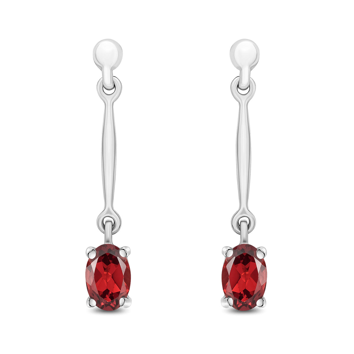 9ct White Gold Oval Claw Bar Drop Earrings — 6x4mm