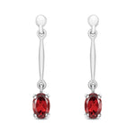 9ct White Gold Oval Natural Garnet Claw Bar Drop Earrings — 6x4mm