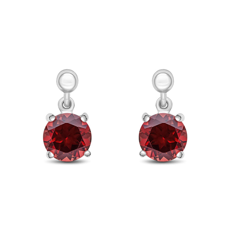 9ct White Gold Round Natural Garnet Claw Drop Earrings with Bead Top — 6mm