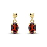 9ct Yellow Gold Oval Natural Garnet Claw Drop Earrings with Bead Top — 6x4mm