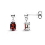 9ct White Gold Oval Natural Garnet Claw Drop Earrings with Bead Top — 6x4mm