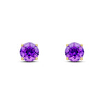 9ct Yellow Gold Round Natural Amethyst Claw Stud Earrings — 7mm