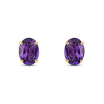9ct Yellow Gold Oval Natural Amethyst Claw Stud Earrings — 8x6mm