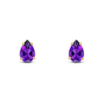 9ct Yellow Gold Pear Shaped Natural Amethyst Claw Stud Earrings — 9x6mm