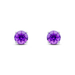 9ct White Gold Round Natural Amethyst Claw Stud Earrings — 7mm