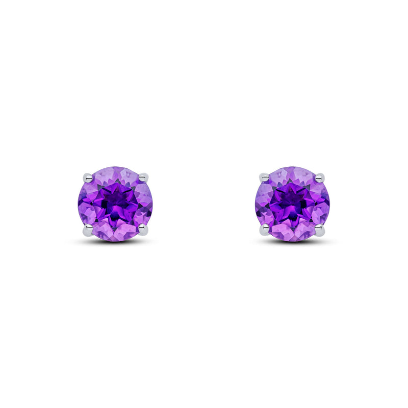 9ct White Gold Round Natural Amethyst Claw Stud Earrings — 7mm