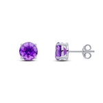 9ct White Gold Round Natural Amethyst Claw Stud Earrings — 7mm