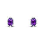 9ct White Gold Oval Natural Amethyst Rubover Stud Earrings — 5x3mm