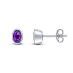 9ct White Gold Oval Natural Amethyst Rubover Stud Earrings — 5x3mm