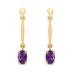 9ct Yellow Gold Oval Natural Amethyst Claw Bar Drop Earrings — 6x4mm