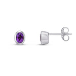 9ct White Gold Oval Natural Amethyst Rubover Stud Earrings — 4x3mm