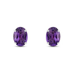 9ct White Gold Oval Natural Amethyst Claw Stud Earrings — 8x6mm