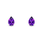 9ct White Gold Pear Shaped Natural Amethyst Claw Stud Earrings — 9x6mm