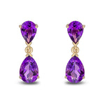 9ct Yellow Gold Pear Shaped Natural Amethyst Two Stone Claw Drop Earrings — 9x6mm