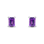 9ct White Gold Octagon Emerald Cut Natural Amethyst Claw Stud Earrings — 6x4mm